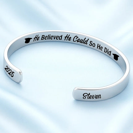 She Believed She Could So She Did Graduation - Personalized Bangle Bracelet Cuff