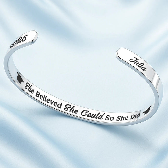 She Believed She Could So She Did Graduation - Personalized Bangle Bracelet Cuff