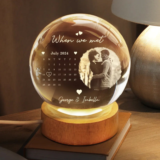 Custom Photo Calendar The Day Our Journey Began - Personalized Crystal Globe Lamp