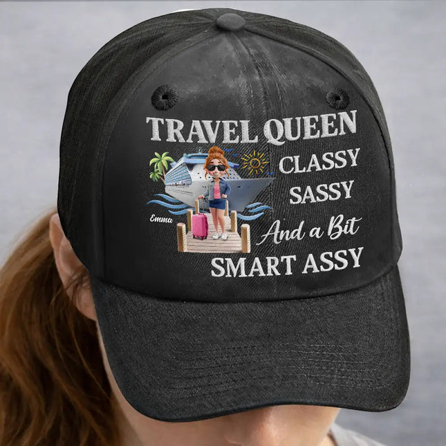 Cruise Queen Classy Sassy - Personalized Vintage Washed Denim Cap