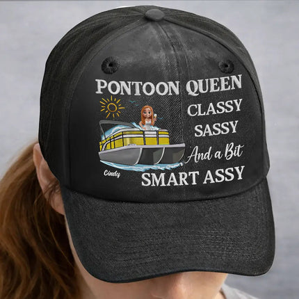Pontoon Queen Classy Sassy - Personalized Vintage Washed Denim Cap