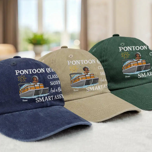 Pontoon Queen Classy Sassy - Personalized Vintage Washed Denim Cap