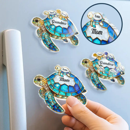 Turtle Stained Glass Mom Grandma - Personalized Acrylic Fridge Magnet