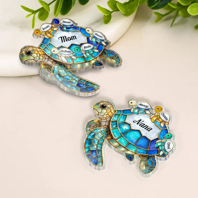 Turtle Stained Glass Mom Grandma - Personalized Acrylic Fridge Magnet