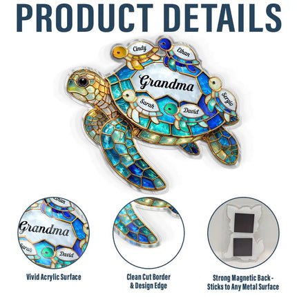Turtle Stained Glass Mom Grandma - Personalized Acrylic Fridge Magnet
