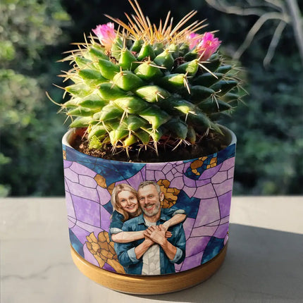 Custom Photo Stained Glass Portrait Mom Grandma Parents Family - Personalized Ceramic Plant Pot