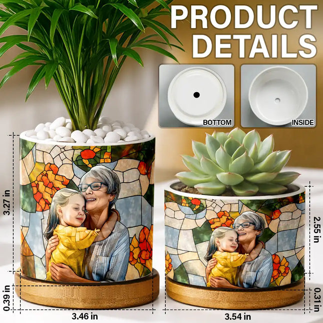 Custom Photo Stained Glass Portrait Mom Grandma Parents Family - Personalized Ceramic Plant Pot