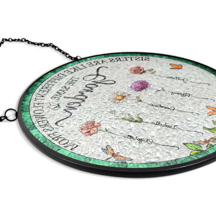 Birth Flower Sisters From The Same Garden - Personalized Stained Glass Window Hanging Suncatcher