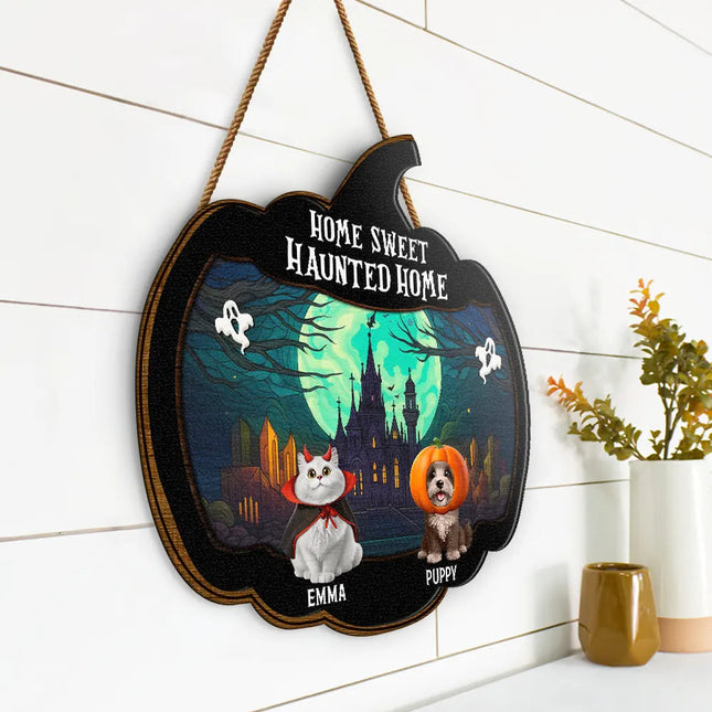Halloween Home Sweet Haunted Home Pet Lovers - Personalized Custom Shaped Wood Sign