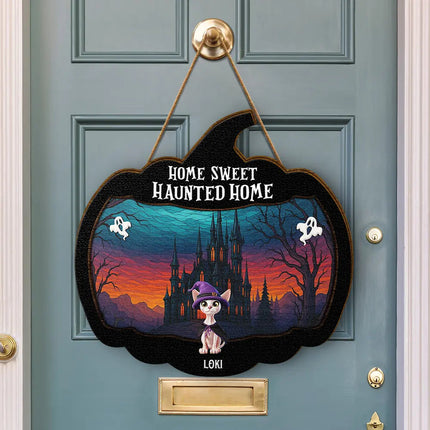 Halloween Home Sweet Haunted Home Pet Lovers - Personalized Custom Shaped Wood Sign
