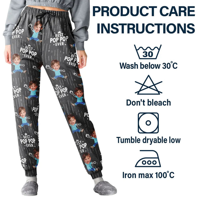 Custom Photo Cute Kids Best Dad Grandpa Ever Rain Pattern - Personalized Pajama Pants