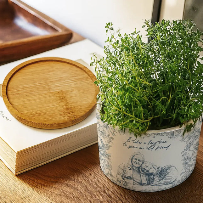 Custom Photo Pencil Sketch A True Friendship Is A Journey Without An End - Personalized Ceramic Plant Pot