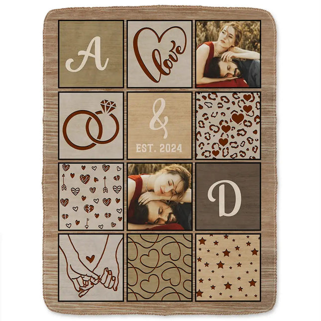 Custom Photo Couple Names Blanket - Personalized Fleece Blanket, Sherpa Blanket