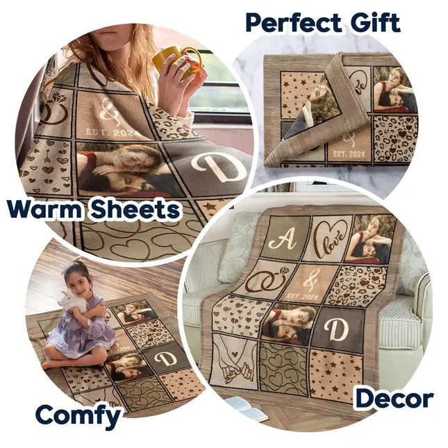Custom Photo Couple Names Blanket - Personalized Fleece Blanket, Sherpa Blanket