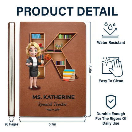 Teacher Alphabet Bookshelf Letter - Personalized Leather Journal