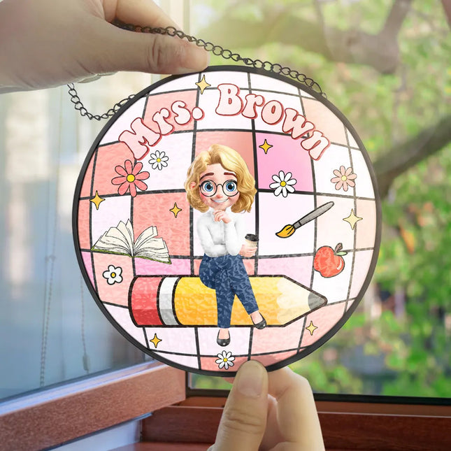 Teacher Disco Ball - Personalized Stained Glass Window Hanging Suncatcher