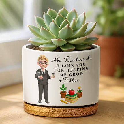 Teacher Thank You For Helping Me Grow - Personalized Ceramic Plant Pot