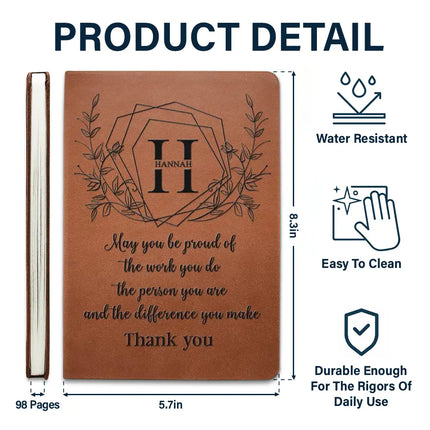 Teacher Thank You For Making A Difference - Personalized Leather Journal