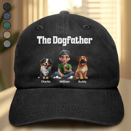 The Dogfather Dogmother - Personalized Vintage Washed Denim Cap
