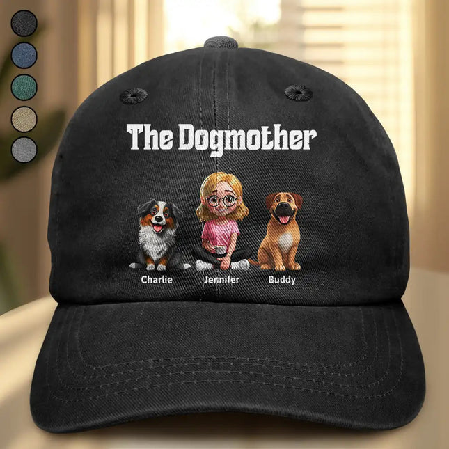 The Dogfather Dogmother - Personalized Vintage Washed Denim Cap