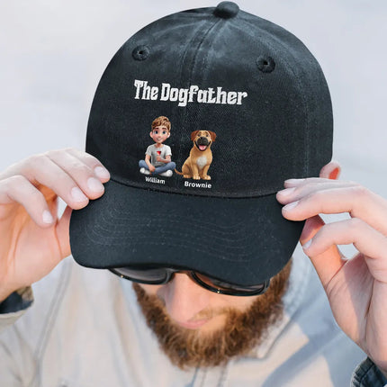 The Dogfather Dogmother - Personalized Vintage Washed Denim Cap
