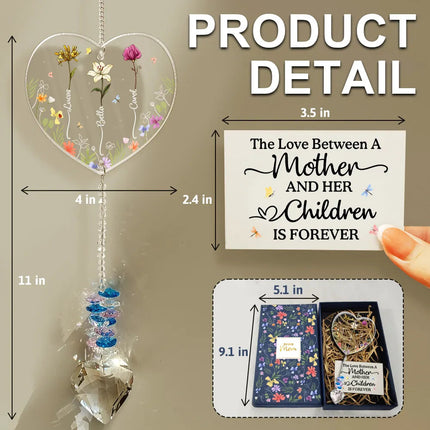The Love Between A Mother And Her Children - Personalized Heart Crystal Suncatcher