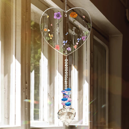 The Love Between A Mother And Her Children - Personalized Heart Crystal Suncatcher