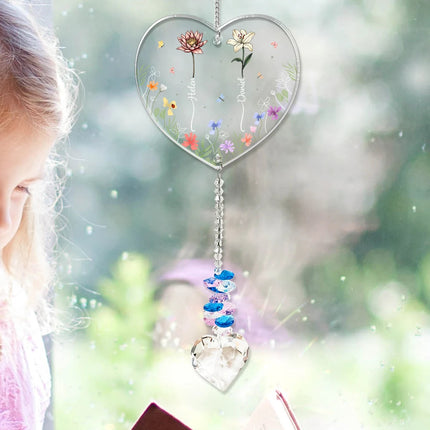 The Love Between A Mother And Her Children - Personalized Heart Crystal Suncatcher