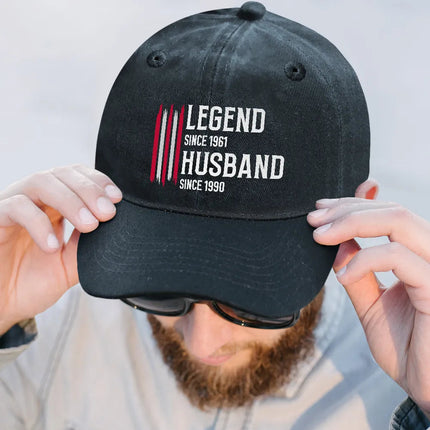 The Original Legend Legend Husband Daddy Grandpa - Personalized Vintage Washed Denim Cap