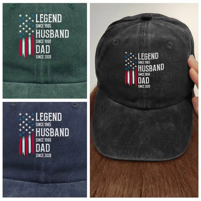 The Original Legend Legend Husband Daddy Grandpa - Personalized Vintage Washed Denim Cap