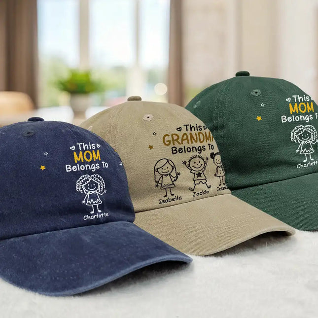 This Grandpa Dad Belongs To Kids Pet - Personalized Vintage Washed Denim Cap