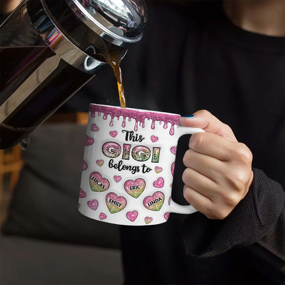 This Mom Grandma Belongs To Heart Icon - 3D Inflated Effect Printed, Personalized White Edge-to-Edge Mug
