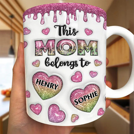 This Mom Grandma Belongs To Heart Icon - 3D Inflated Effect Printed, Personalized White Edge-to-Edge Mug
