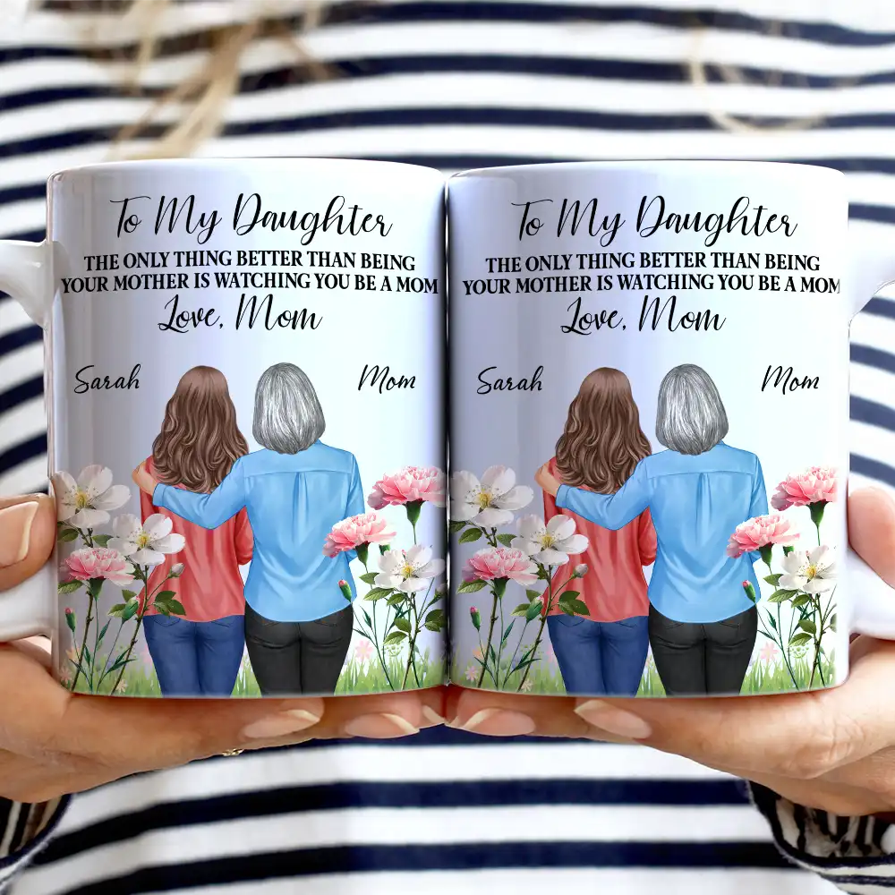 To My Daughter Birth Flower Beautiful Hill - Personalized White Edge-to-Edge Mug