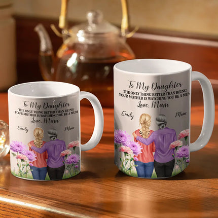To My Daughter Birth Flower Beautiful Hill - Personalized White Edge-to-Edge Mug