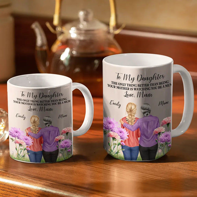 To My Daughter Birth Flower Beautiful Hill - Personalized White Edge-to-Edge Mug