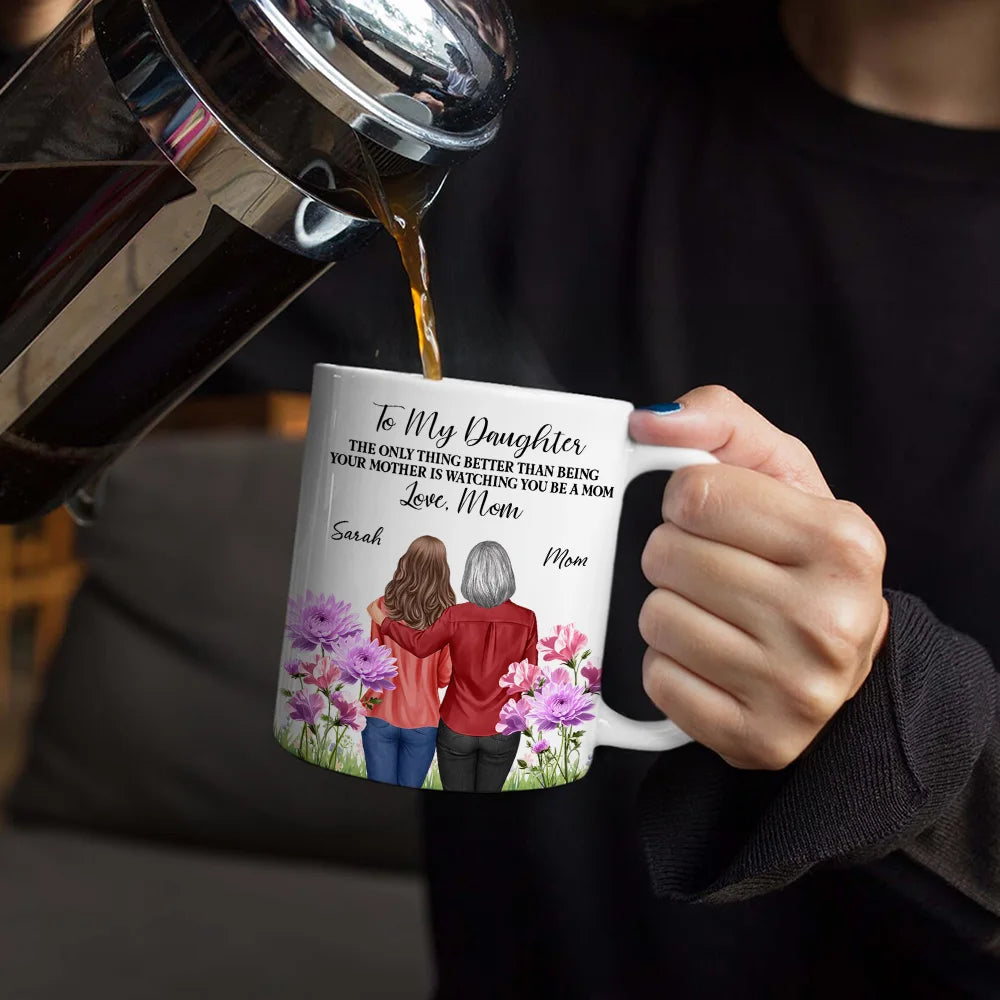 To My Daughter Birth Flower Beautiful Hill - Personalized White Edge-to-Edge Mug