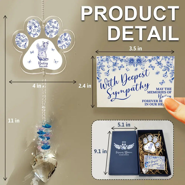Toile De Jouy Cat Forever Bloom - Personalized Heart Crystal Suncatcher
