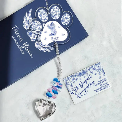 Toile De Jouy Cat Forever Bloom - Personalized Heart Crystal Suncatcher