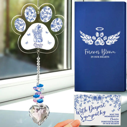 Toile De Jouy Dog Forever Bloom - Personalized Heart Crystal Suncatcher