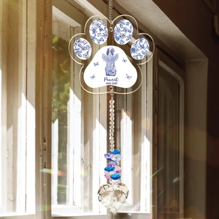 Toile De Jouy Dog Forever Bloom - Personalized Heart Crystal Suncatcher