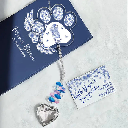 Toile De Jouy Dog Forever Bloom - Personalized Heart Crystal Suncatcher