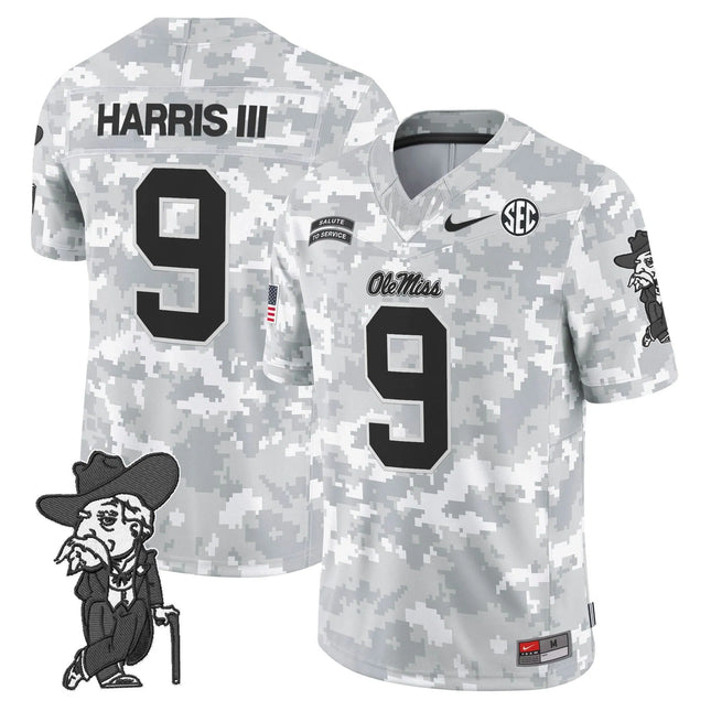 Tre Harris Ole Miss Rebels 2026 Salute to Service Vapor Limited Custom Jersey - Arctic Camo