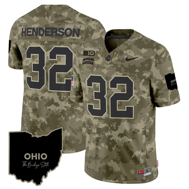 Treveyon Henderson Ohio State Buckeyes 2026 Salute to Service Vapor Limited Jersey – Olive Camo