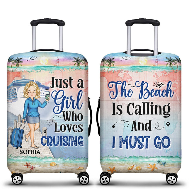 Just A Girl Boy Who Loves Cruising - Birthday Gift For Him, Her, Kid, Friends, Family, Trippin?, Vacation, Beach, Sea, Travel Lovers - Personalized Custom Luggage Cover
