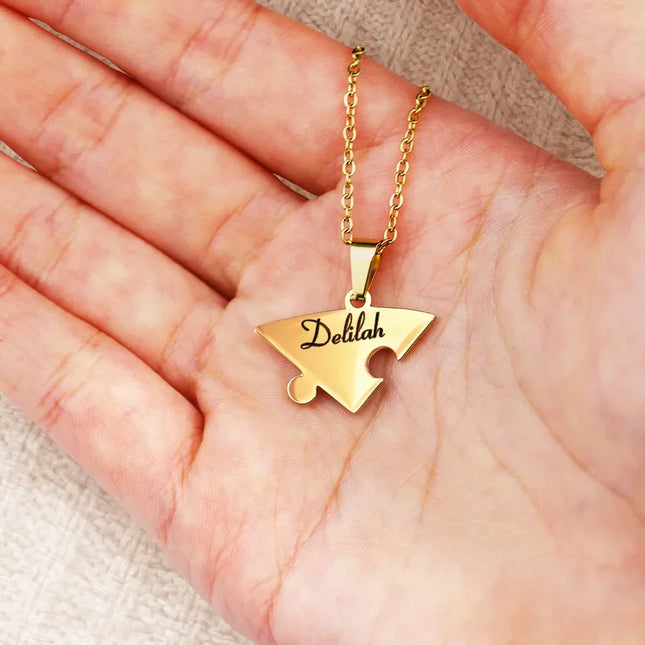 Bestie Sister Forever Friendship Jewelry - Personalized Heart Puzzle Necklace Set