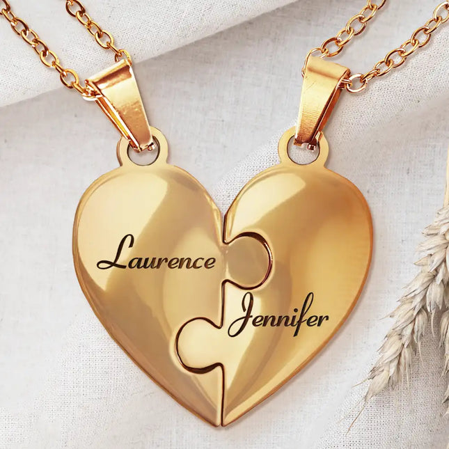 Bestie Sister Forever Friendship Jewelry - Personalized Heart Puzzle Necklace Set