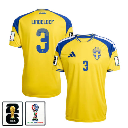 Victor Lindeloef Sweden National Team 2026 x World Cup Patch Home Jersey – Yellow