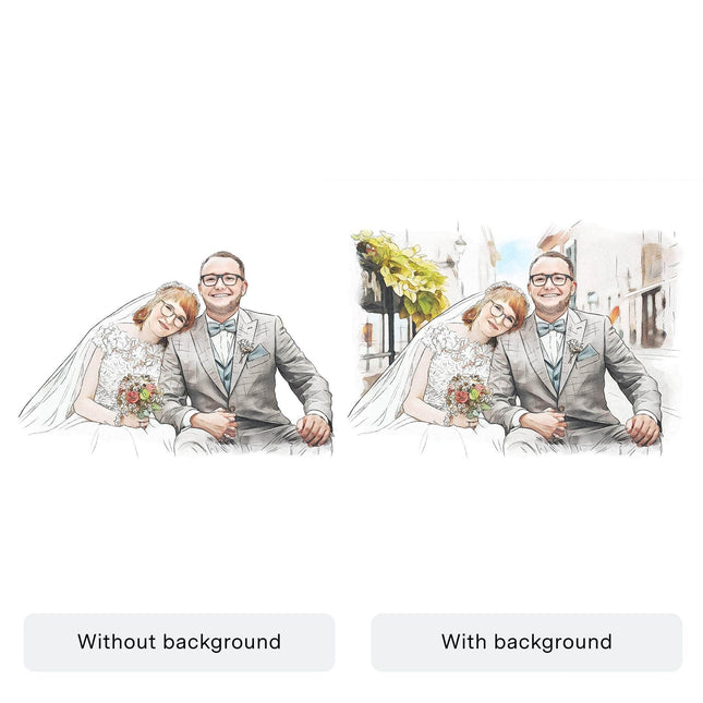 Bride and Groom Couple Wedding Illustration - Custom Portrait Art