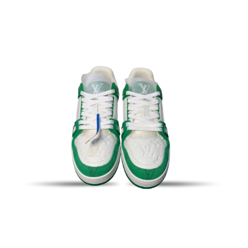 Men's Louis Vuitton LV Trainer White and Green Sneakers